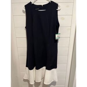 NEW WOMENS ANNE‎ KLEIN NAVY SLEEVELESS MIDI SHIFT DRESS SIZE LARGE IVORY RUFFLE